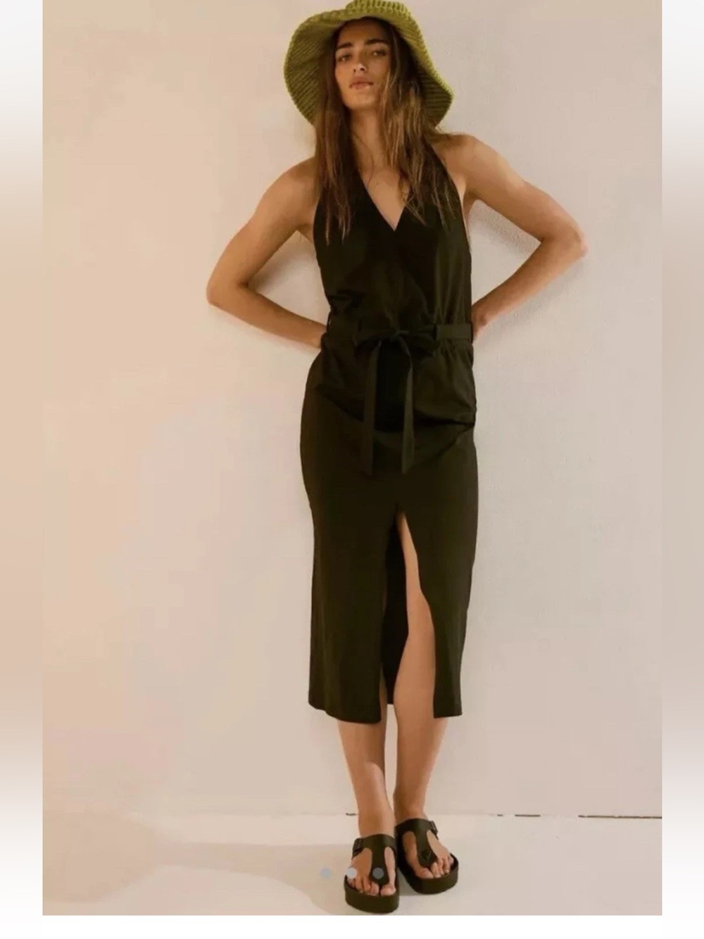 Free People Beach Randi Midi Halter Dress Open Back 100% Cotton size M